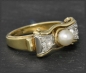 Preview: Perle & 0,30ct Diamant Ring aus 585 Gold, Antik