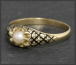 Preview: Antiker Ring um 1864! mit Perle, Gravur & Email, 585 Gold