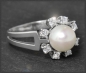 Preview: Diamant & Perlen Ring, 0,32ct Brillanten, 585 Weißgold