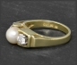 Preview: Diamant & Perlen Ring mit 0,40ct, 585 Gelbgold, Vintage