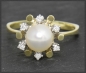 Preview: Vintage Diamant & Perlen Ring mit Brillanten, 585 Gold