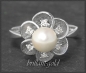 Preview: Diamant & Perlen Blumen Ring, 585 Weißgold, Vintage
