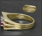 Preview: Vintage 0,92ct Diamant & Rubin Trilogie Ring, 585 Gold