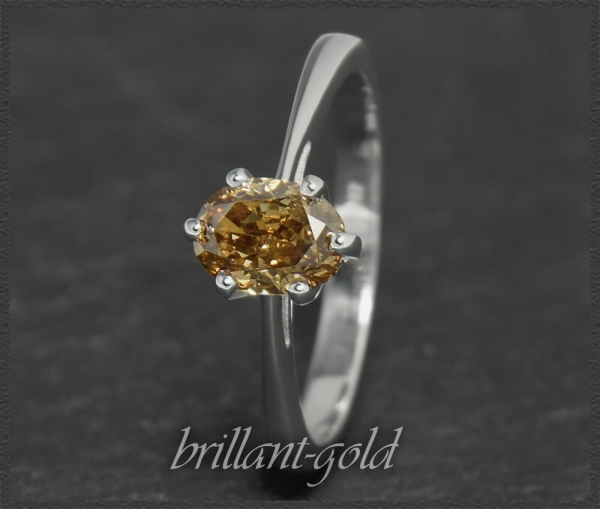 Diamant Ring 585 Gold, oval 1,06ct champagner