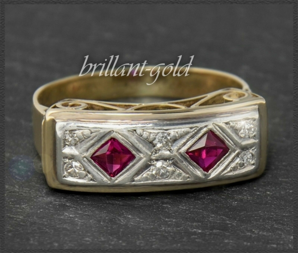 Art Deco Diamant & Rubin Ring, um 1900 Handarbeit