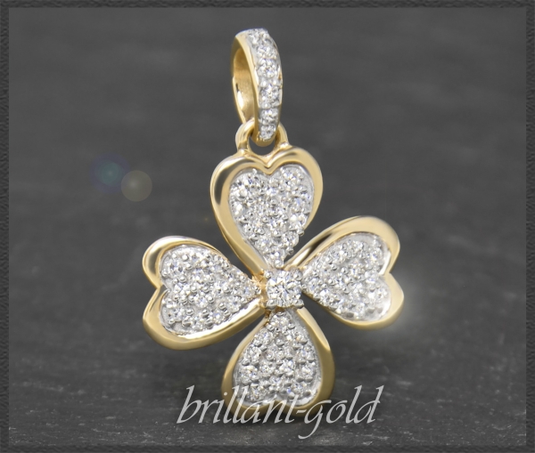 Anhänger "Kleeblatt"; 0,40ct Diamanten, 10K Gold