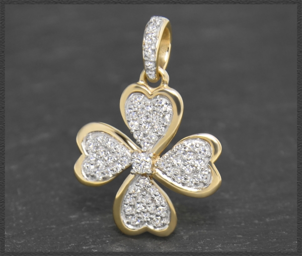 Anhänger "Kleeblatt"; 0,40ct Diamanten, 10K Gold