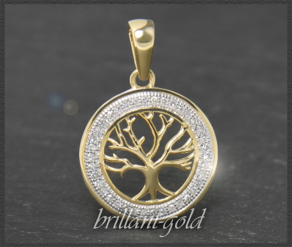 Anhänger 10K Gold Lebensbaum, 0,19ct Diamanten