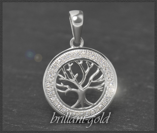 Anhänger 10K Gold Lebensbaum, 0,19ct Diamanten