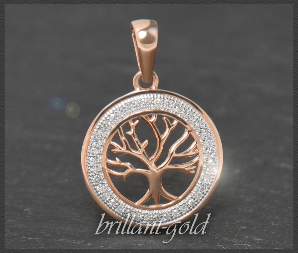 Anhänger 10K Gold Lebensbaum, 0,19ct Diamanten