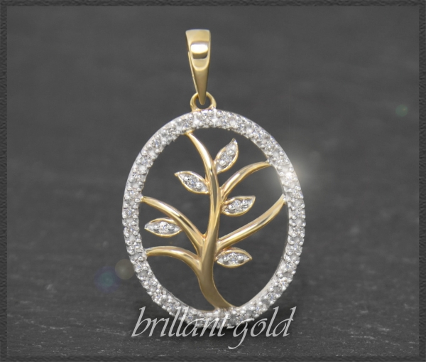 Anhänger 10K Gold Lebensbaum, 0,20ct Diamanten