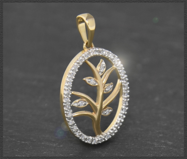 Anhänger 10K Gold Lebensbaum, 0,20ct Diamanten