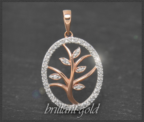 Anhänger 10K Gold Lebensbaum, 0,20ct Diamanten