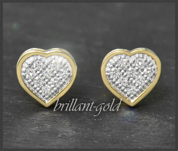 Herz Ohrstecker 0,12ct Diamanten, 10K Gold