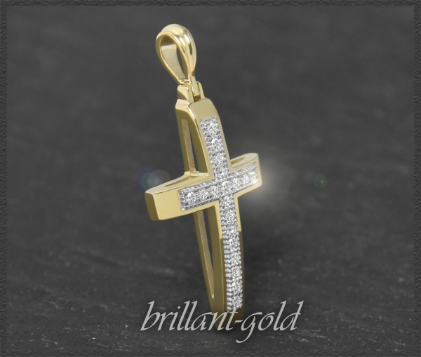 Kreuz Anhänger 0,12ct Diamanten, 10K Gold