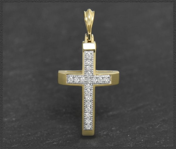 Kreuz Anhänger 0,12ct Diamanten, 10K Gold