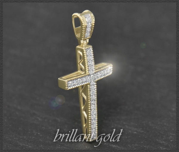 Kreuz Anhänger 0,23ct Diamanten, 10K Gold