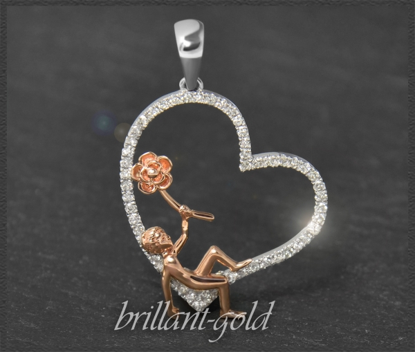 Anhänger Herz & Blume 0,33ct Diamanten, 10K