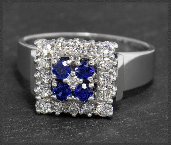 Vintage 1,30ct Diamant & Saphir Cocktail Ring