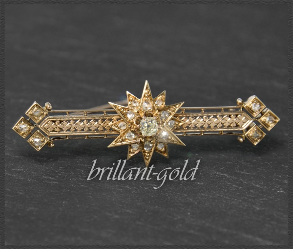 Diamant Brosche mit 0,80ct, 585 Gold, Antik Art Deco