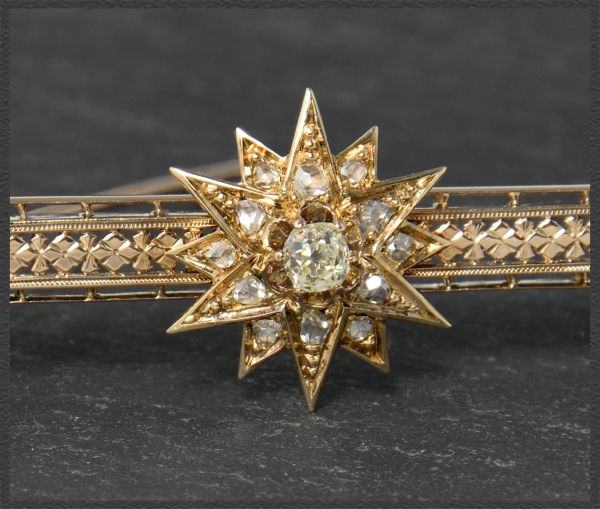 Diamant Brosche mit 0,80ct, 585 Gold, Antik Art Deco