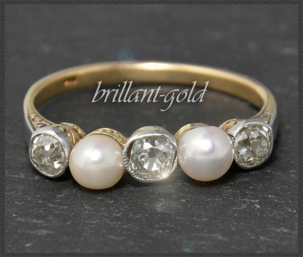 Perlen & 0,74ct Diamant Ring, Antik, 585 Gold & Platin