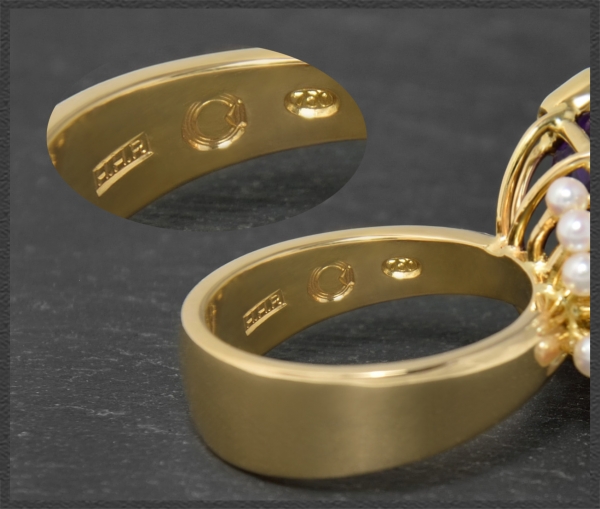 Amethyst, Perlen & Brillant Ring aus 750 Gold
