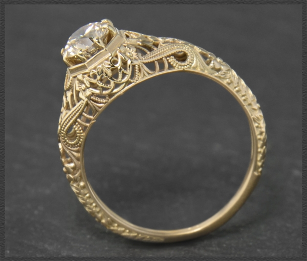 Brillant Antik Design Ring, 0,78ct Diamant, 585 Gold