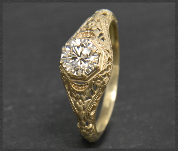 Brillant Antik Design Ring, 0,78ct Diamant, 585 Gold