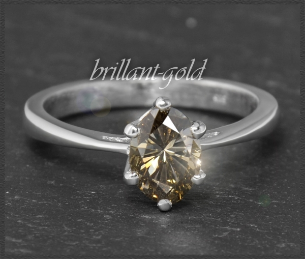 Diamant Ring, cognac 1,08ct Solitär Diamant, 585 Gold