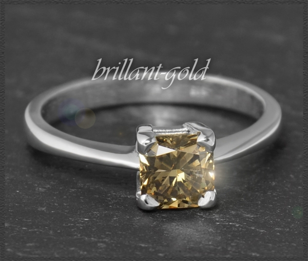 Diamant Solitär Ring mit 0,95ct, cognac-champagner