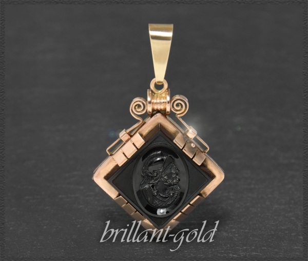 Antiker (um 1890) Gold & Onyx Anhänger & Medaillon