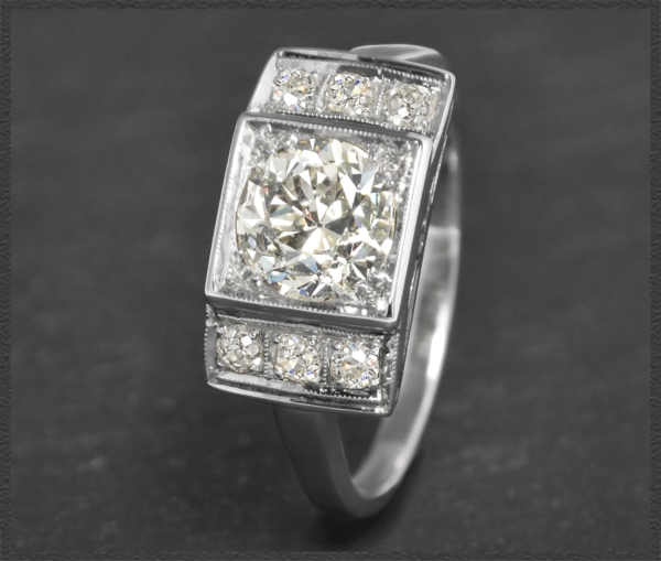 Antik Diamant Ring 2,05ct, Solitär mit 1,65ct , Gold & Platin