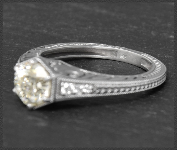 Diamant Jugendstil Design Ring mit 1,44ct, 585 Gold