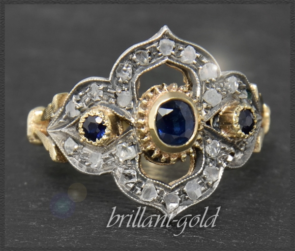 Antik um 1880 Diamant & Saphir Ring, Gold & Silber