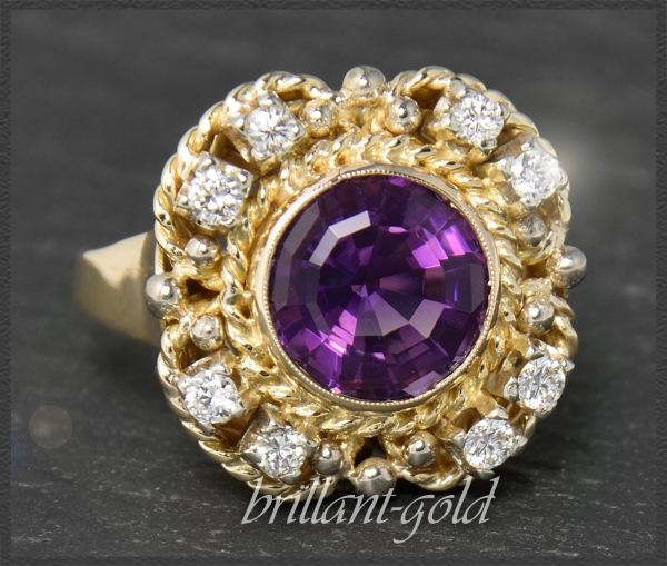 Diamant & Amethyst Cocktail Ring, 585 Gold, Vintage