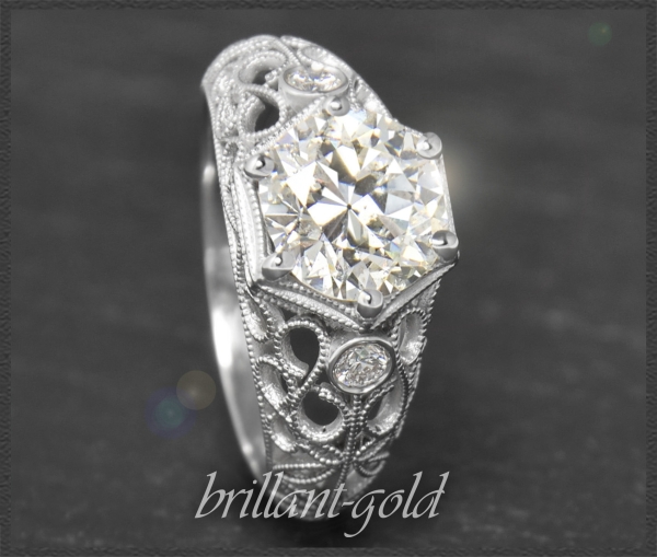 Diamant Jugendstil Design 2,12ct Ring, 585 Gold