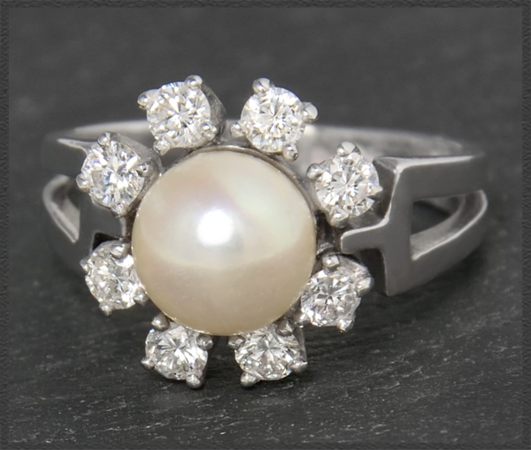 Diamant & Perlen Ring, 0,50ct Brillanten, 585 Gold