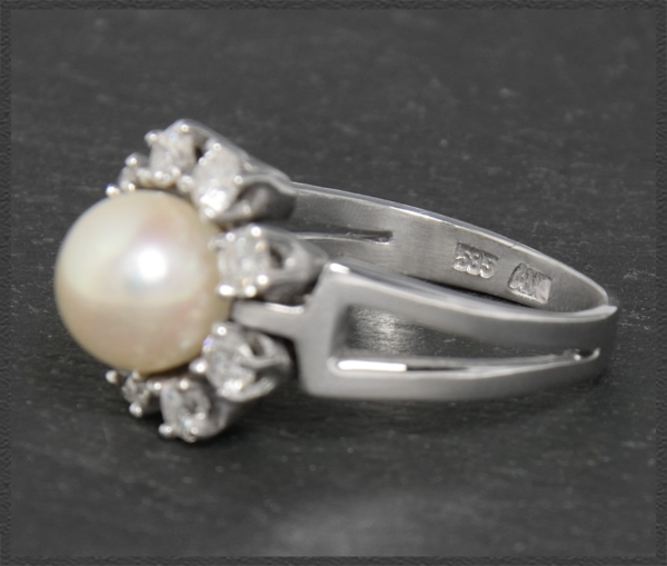 Diamant & Perlen Ring, 0,50ct Brillanten, 585 Gold