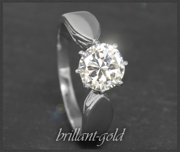 Diamant Ring 1,50ct Brillant in Si, 585 Weißgold, Antik
