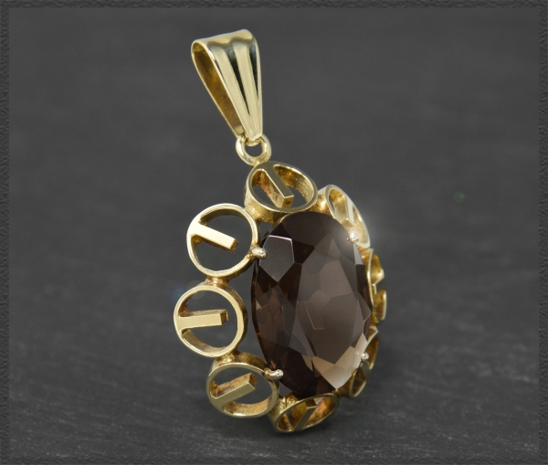 Vintage Anhänger 585 Gold; Rauchquarz 11ct, VVS
