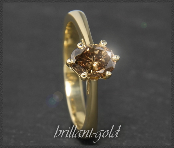 Diamant Ring mit 1,04ct in Cognac-Braun, 585 Gold