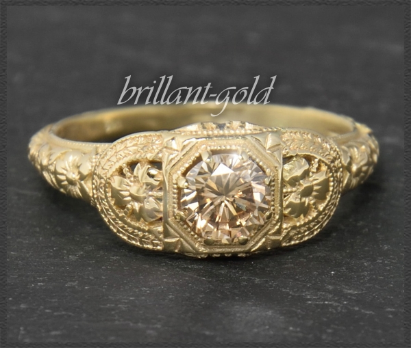 Jugendstil Design Ring, 0,54ct champagner Brillant