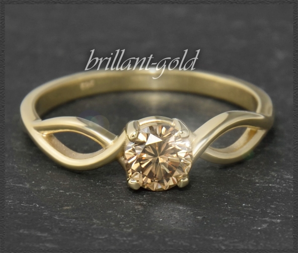 Ring, lupenreiner 0,52ct Brillant champagner, 585 Gold