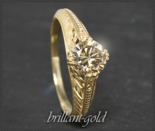 Jugendstil Design Ring, 0,95ct champagner Diamant