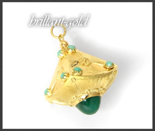Anhänger 750 Gold, graviert & Jade, Made in ITALY