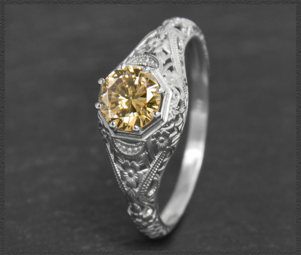 Brillant Ring, 0,72ct in cognac champagner, 585 Gold