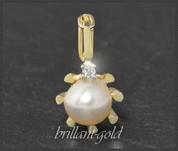 Diamant & 7,5mm Perle Anhänger aus 585 Gold