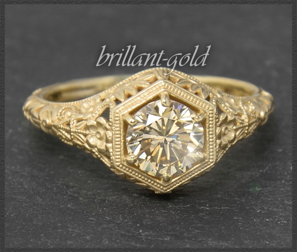 Brillant Ring 0,92ct, Jugendstil Design, 585 Gold