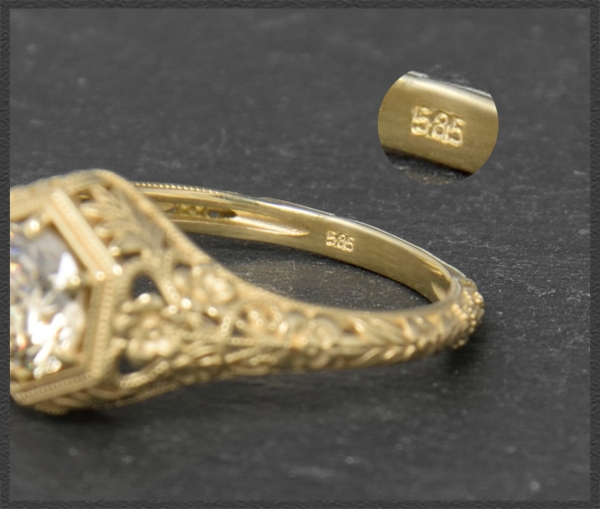 Brillant Ring 0,92ct, Jugendstil Design, 585 Gold